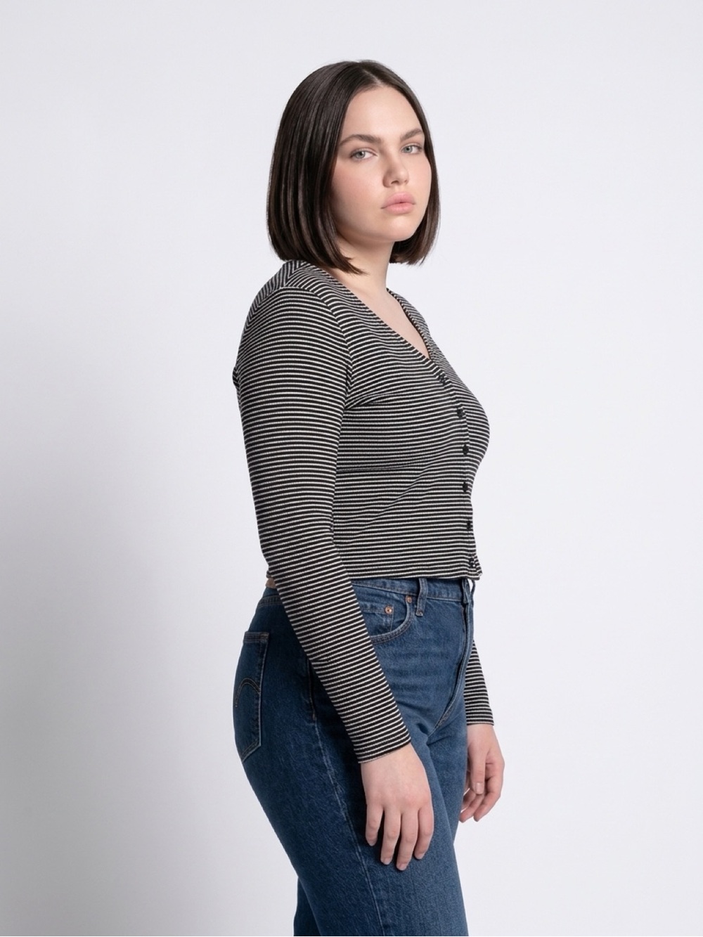 Levi's Black and White Striped Long Sleeve Cropped Cardigan